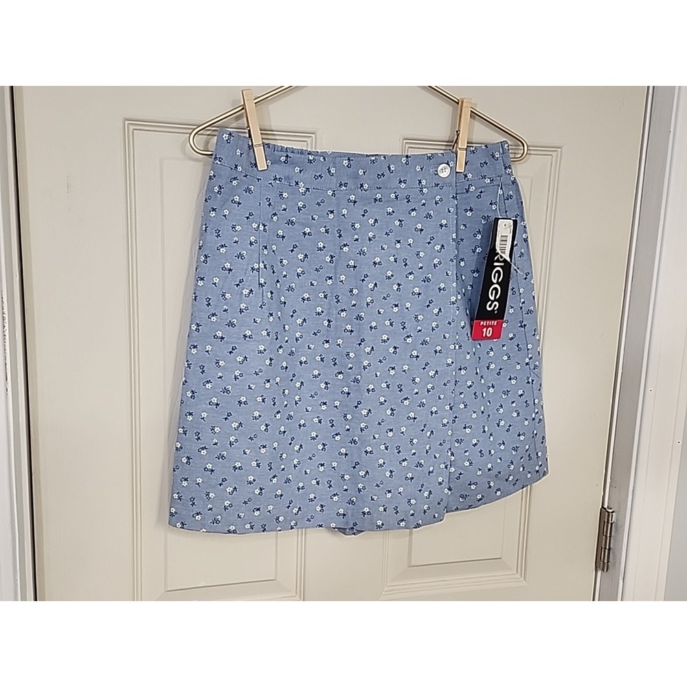 Vtg Briggs Women's Petite Sz 10 Blue Floral Skirt Zip Skort 1980's 90's ~ NWT - Picture 2 of 11